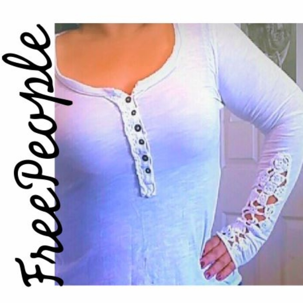 FREE PEOPLE WHITE FLOWER COCHET SLEEVES BLOUSE SP - Picture 1 of 7